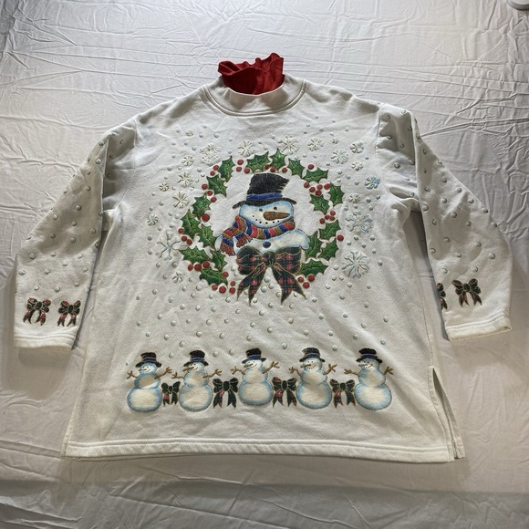 KWBL Tops - Vintage Late 90s Ugly Christmas Snowman Sweatshirt Puff Paint USA Womens L